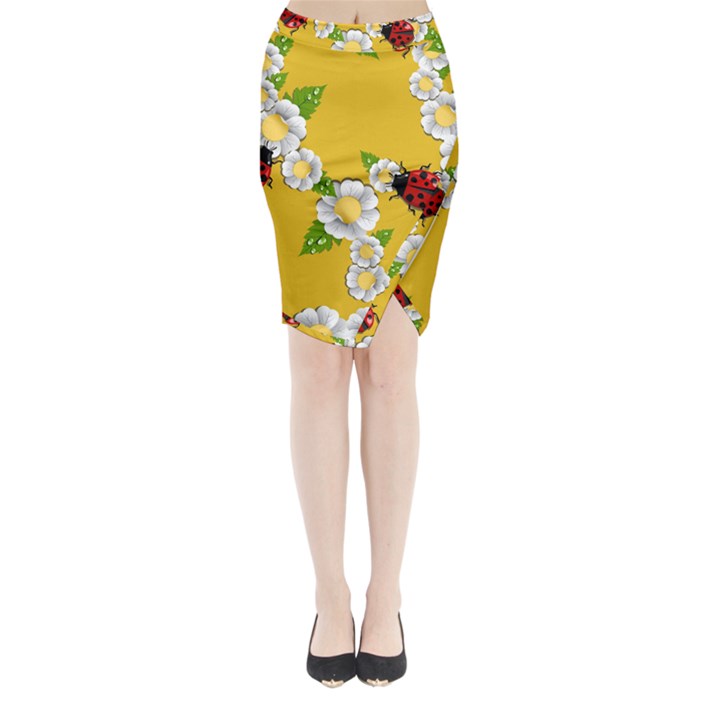 Flower Floral Sunflower Butterfly Red Yellow White Green Leaf Midi Wrap Pencil Skirt