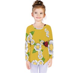 Flower Floral Sunflower Butterfly Red Yellow White Green Leaf Kids  Long Sleeve Tee