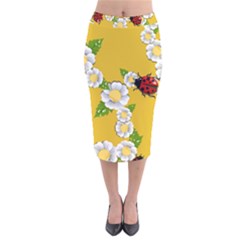 Flower Floral Sunflower Butterfly Red Yellow White Green Leaf Velvet Midi Pencil Skirt