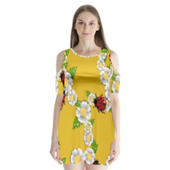 Flower Floral Sunflower Butterfly Red Yellow White Green Leaf Shoulder Cutout Velvet  One Piece