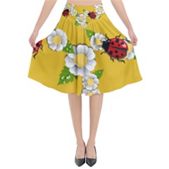 Flower Floral Sunflower Butterfly Red Yellow White Green Leaf Flared Midi Skirt by Mariart