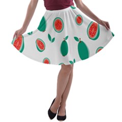 Fruit Green Red Guavas Leaf A-line Skater Skirt by Mariart