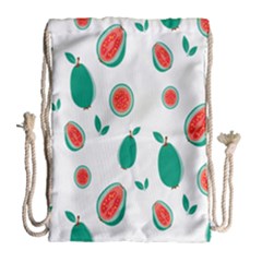 Fruit Green Red Guavas Leaf Drawstring Bag (large) by Mariart