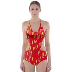 Fruit Seed Strawberries Red Yellow Frees Cut-out One Piece Swimsuit by Mariart