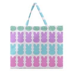 Happy Easter Rabbit Color Green Purple Blue Pink Zipper Large Tote Bag by Mariart