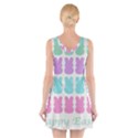 Happy Easter Rabbit Color Green Purple Blue Pink V-Neck Sleeveless Skater Dress View2