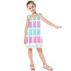 Happy Easter Rabbit Color Green Purple Blue Pink Kids  Sleeveless Dress