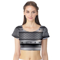 Iron Content Hole Mix Polka Dot Circle Silver Short Sleeve Crop Top (tight Fit) by Mariart