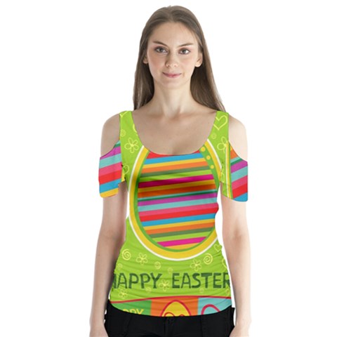 Happy Easter Butterfly Love Flower Floral Color Rainbow Butterfly Sleeve Cutout Tee  by Mariart