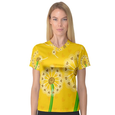 Leaf Flower Floral Sakura Love Heart Yellow Orange White Green Women s V-neck Sport Mesh Tee by Mariart