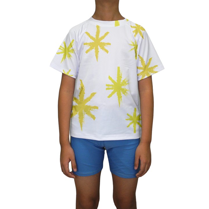 Line Painting Yellow Star Kids  Short Sleeve Swimwear