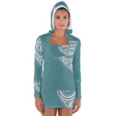 Line Wave Chevron Star Blue Love Heart Sea Beach Women s Long Sleeve Hooded T-shirt