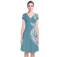 Line Wave Chevron Star Blue Love Heart Sea Beach Short Sleeve Front Wrap Dress by Mariart