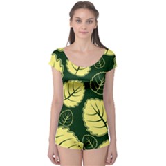 Leaf Green Yellow Boyleg Leotard  by Mariart