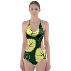 Leaf Green Yellow Cut-out One Piece Swimsuit by Mariart