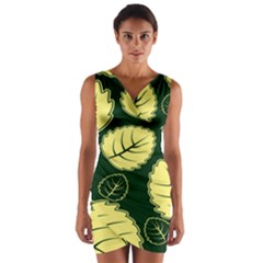 Leaf Green Yellow Wrap Front Bodycon Dress by Mariart