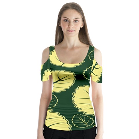 Leaf Green Yellow Butterfly Sleeve Cutout Tee  by Mariart