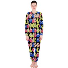 Pacman Seamless Generated Monster Eat Hungry Eye Mask Face Color Rainbow Onepiece Jumpsuit (ladies)  by Mariart