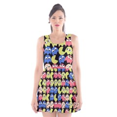 Pacman Seamless Generated Monster Eat Hungry Eye Mask Face Color Rainbow Scoop Neck Skater Dress by Mariart