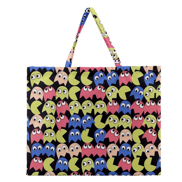 Pacman Seamless Generated Monster Eat Hungry Eye Mask Face Color Rainbow Zipper Large Tote Bag