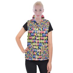 Pacman Seamless Generated Monster Eat Hungry Eye Mask Face Color Rainbow Women s Button Up Puffer Vest by Mariart