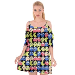 Pacman Seamless Generated Monster Eat Hungry Eye Mask Face Color Rainbow Cutout Spaghetti Strap Chiffon Dress by Mariart