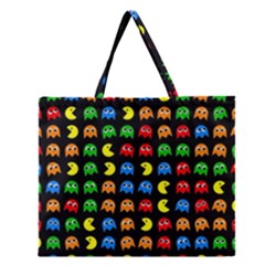 Pacman Seamless Generated Monster Eat Hungry Eye Mask Face Rainbow Color Zipper Large Tote Bag by Mariart