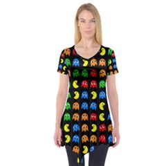 Pacman Seamless Generated Monster Eat Hungry Eye Mask Face Rainbow Color Short Sleeve Tunic  by Mariart