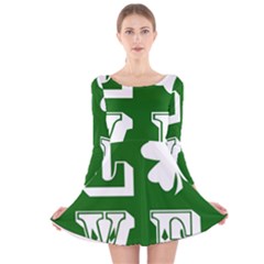 Parks And Tally Love Printable Green Long Sleeve Velvet Skater Dress