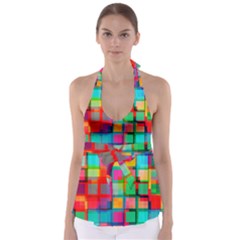 Plaid Line Color Rainbow Red Orange Blue Chevron Babydoll Tankini Top