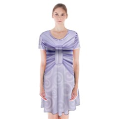 Ribbon Purple Sexy Short Sleeve V-neck Flare Dress