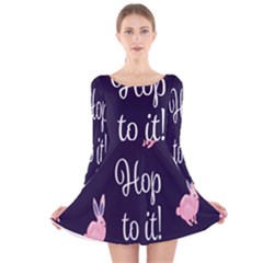 Rabbit Bunny Pink Purple Easter Animals Long Sleeve Velvet Skater Dress by Mariart