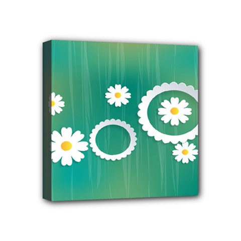 Sunflower Sakura Flower Floral Circle Green Mini Canvas 4  x 4 