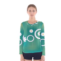 Sunflower Sakura Flower Floral Circle Green Women s Long Sleeve Tee