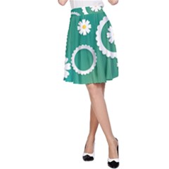 Sunflower Sakura Flower Floral Circle Green A-Line Skirt