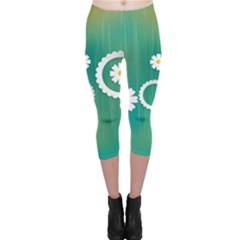 Sunflower Sakura Flower Floral Circle Green Capri Leggings  by Mariart