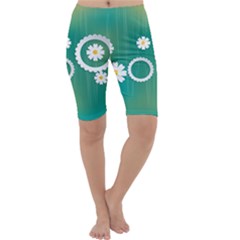 Sunflower Sakura Flower Floral Circle Green Cropped Leggings 