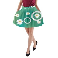 Sunflower Sakura Flower Floral Circle Green A-line Pocket Skirt