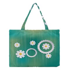 Sunflower Sakura Flower Floral Circle Green Medium Tote Bag