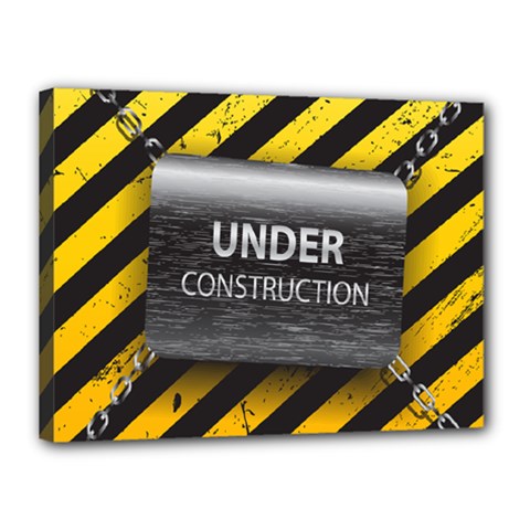 Under Construction Sign Iron Line Black Yellow Cross Canvas 16  X 12  by Mariart
