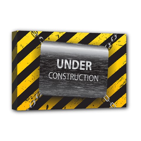 Under Construction Sign Iron Line Black Yellow Cross Deluxe Canvas 18  X 12  