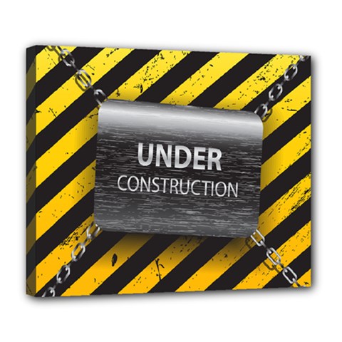 Under Construction Sign Iron Line Black Yellow Cross Deluxe Canvas 24  X 20  