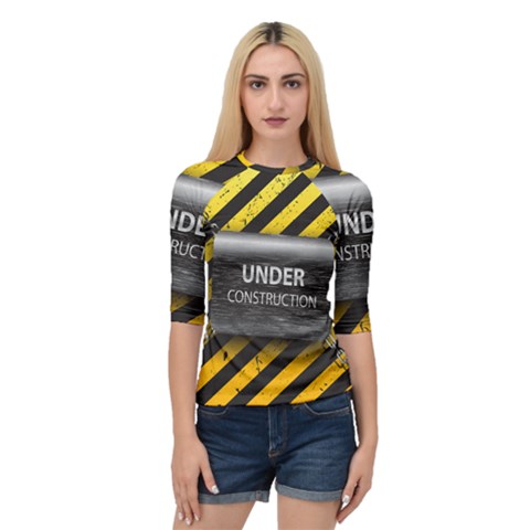 Under Construction Sign Iron Line Black Yellow Cross Quarter Sleeve Tee by Mariart