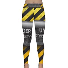 Under Construction Sign Iron Line Black Yellow Cross Classic Yoga Leggings by Mariart