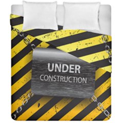 Under Construction Sign Iron Line Black Yellow Cross Duvet Cover Double Side (california King Size) by Mariart