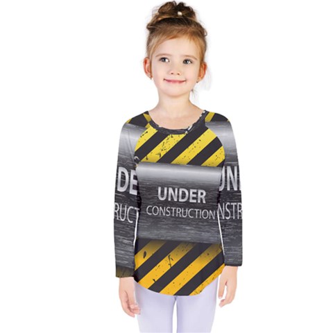 Under Construction Sign Iron Line Black Yellow Cross Kids  Long Sleeve Tee by Mariart