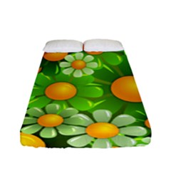 Sunflower Flower Floral Green Yellow Fitted Sheet (full/ Double Size)