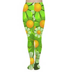 Sunflower Flower Floral Green Yellow Women s Tights by Mariart