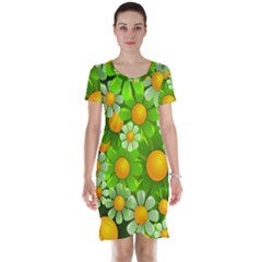 Sunflower Flower Floral Green Yellow Short Sleeve Nightdress by Mariart