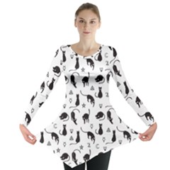 Black Cats And Witch Symbols Pattern Long Sleeve Tunic  by Valentinaart